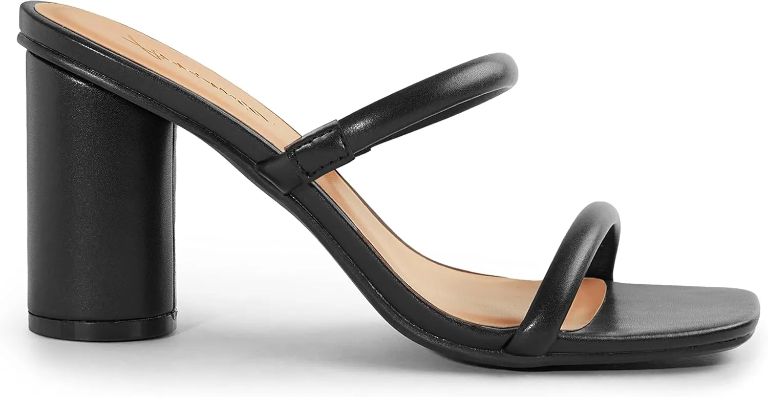 Arromic Women's Heeled Sandals Square Toe Two Strap Block Heels for Women Comfortable Strappy Heels Slip on Heeled Sandals for Women Dressy