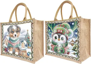 ARTopet 2Pcs DIY Diamond Art Painting Bags Christmas Handbag Handmade Shopping Tote Bags with Canvas Pattern Reusable Grocery Bag for Women Art Craft Gift-01