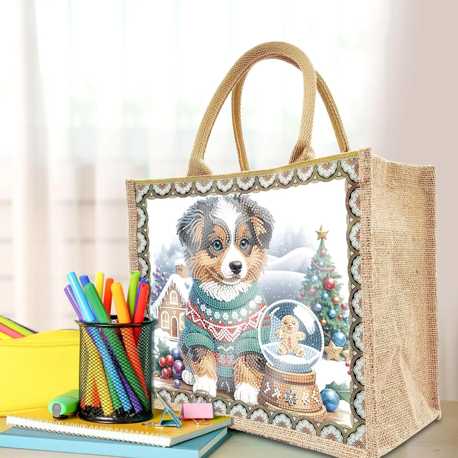 ARTopet 2Pcs DIY Diamond Art Painting Bags Christmas Handbag Handmade Shopping Tote Bags with Canvas Pattern Reusable Grocery Bag for Women Art Craft Gift-01