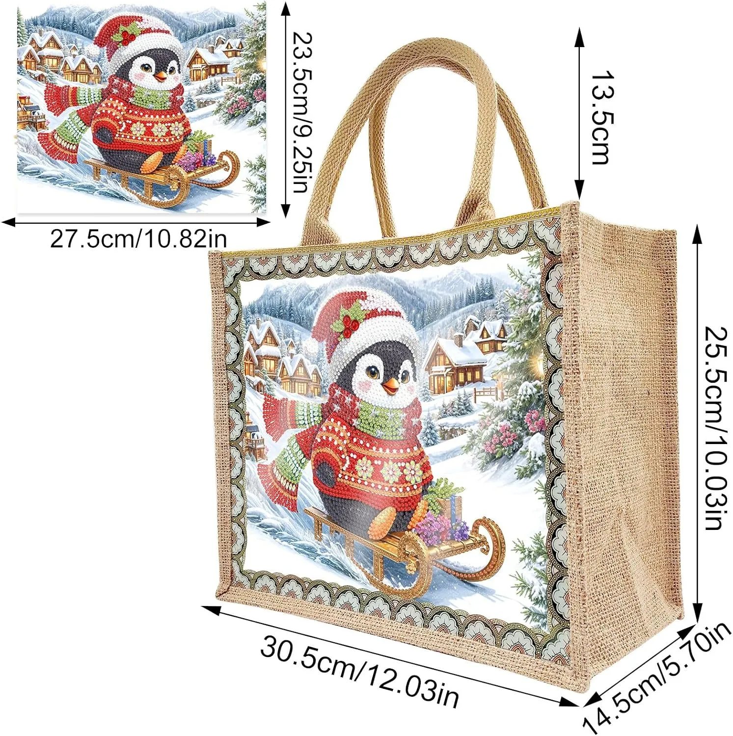 ARTopet 2Pcs DIY Diamond Art Painting Bags Christmas Handbag Handmade Shopping Tote Bags with Canvas Pattern Reusable Grocery Bag for Women Art Craft Gift-02