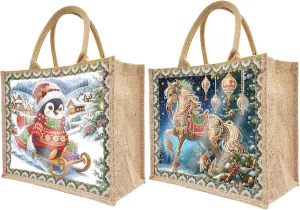 ARTopet 2Pcs DIY Diamond Art Painting Bags Christmas Handbag Handmade Shopping Tote Bags with Canvas Pattern Reusable Grocery Bag for Women Art Craft Gift-02