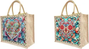 ARTopet 2Pcs DIY Diamond Art Painting Bags Mandala Handbag Handmade Shopping Tote Bags Replaceable Canvas Pattern Reusable Grocery Bag for Women Art Craft Gift-Love Flower