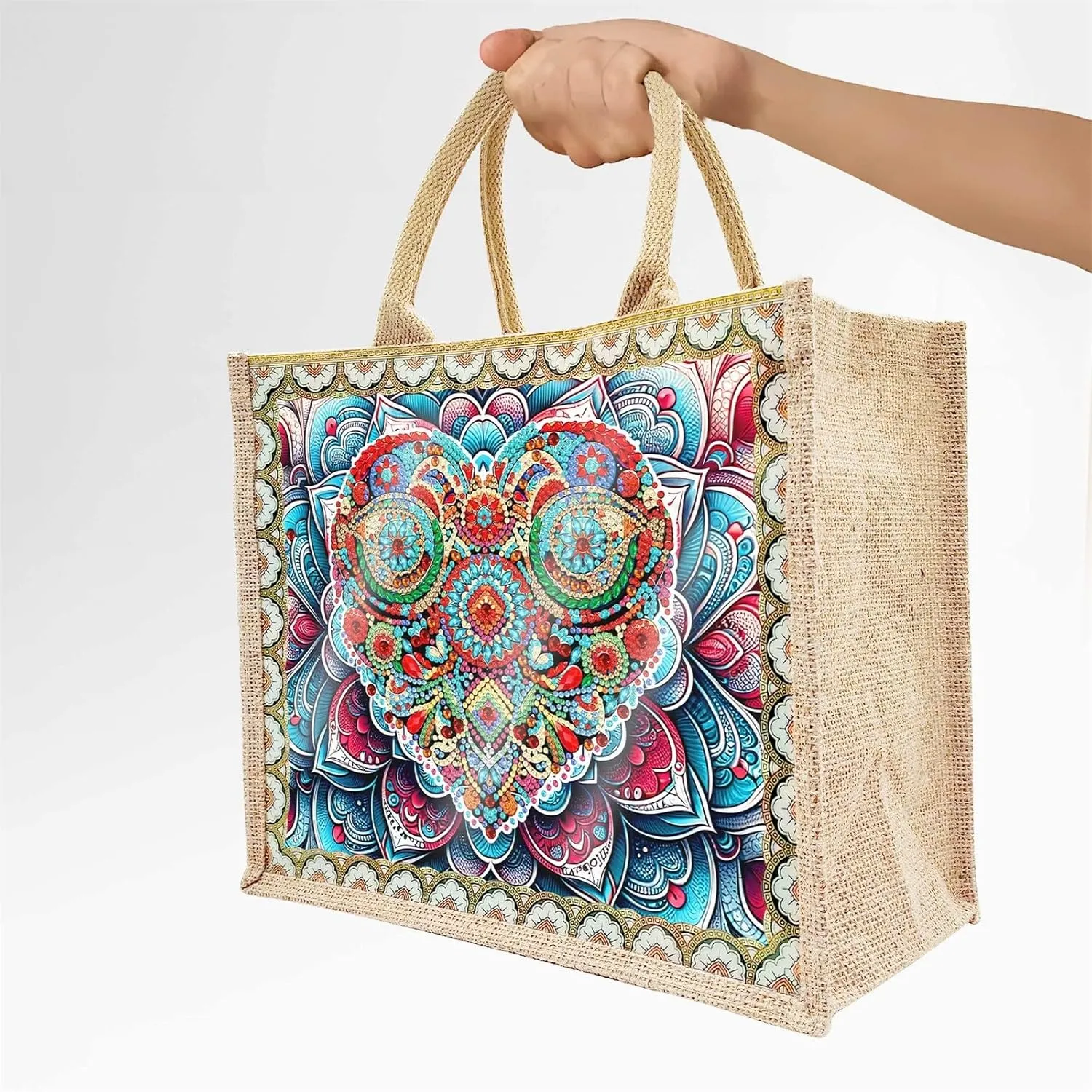 ARTopet 2Pcs DIY Diamond Art Painting Bags Mandala Handbag Handmade Shopping Tote Bags Replaceable Canvas Pattern Reusable Grocery Bag for Women Art Craft Gift-Love Flower