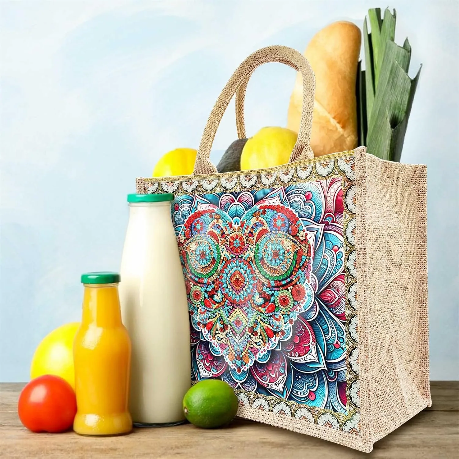 ARTopet 2Pcs DIY Diamond Art Painting Bags Mandala Handbag Handmade Shopping Tote Bags Replaceable Canvas Pattern Reusable Grocery Bag for Women Art Craft Gift-Love Flower