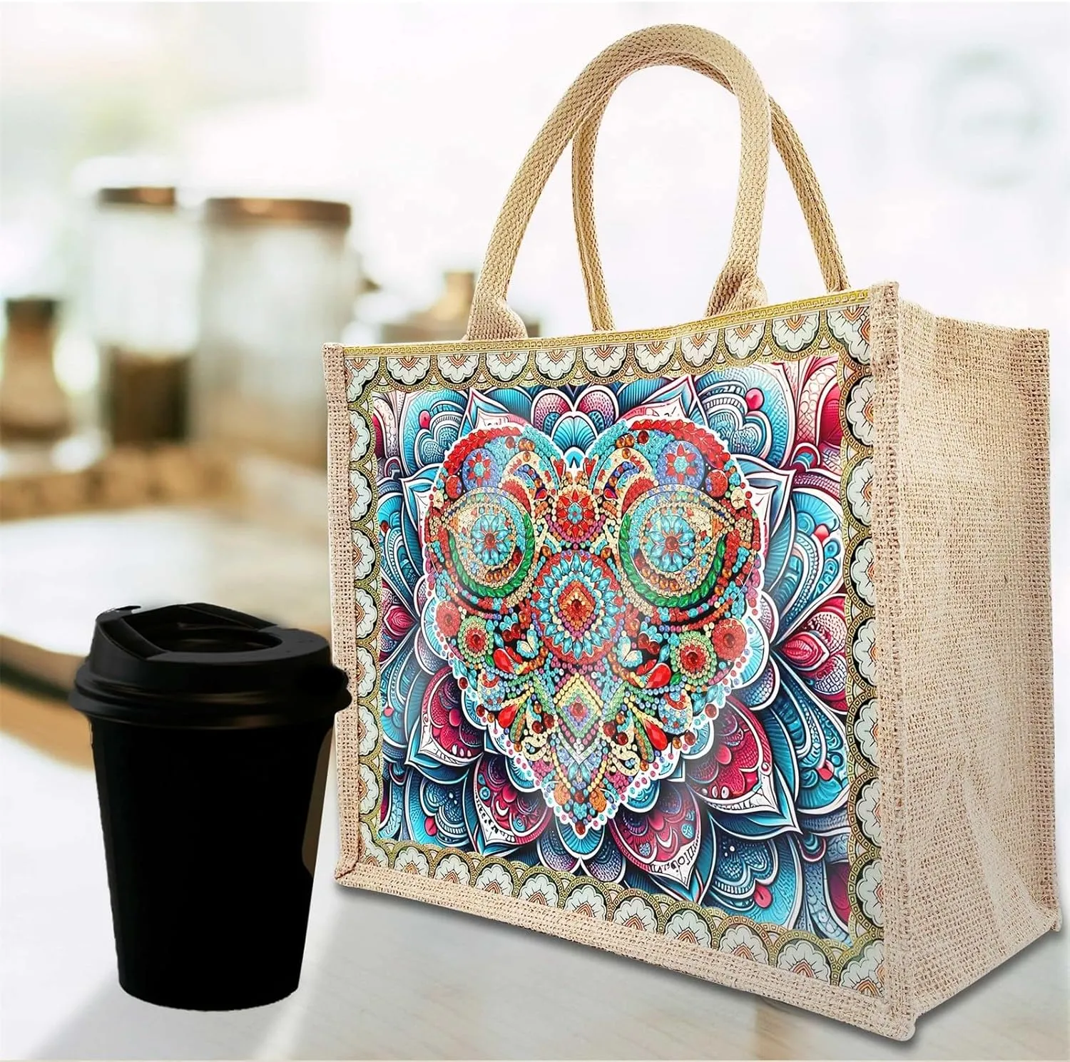 ARTopet 2Pcs DIY Diamond Art Painting Bags Mandala Handbag Handmade Shopping Tote Bags Replaceable Canvas Pattern Reusable Grocery Bag for Women Art Craft Gift-Love Flower