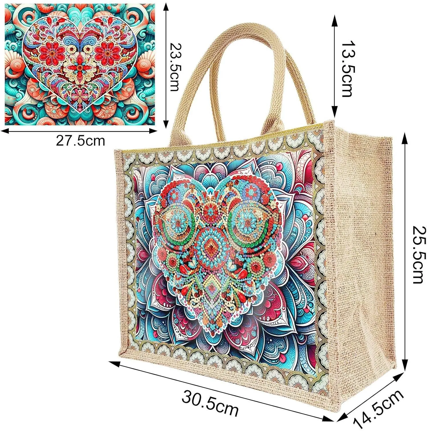 ARTopet 2Pcs DIY Diamond Art Painting Bags Mandala Handbag Handmade Shopping Tote Bags Replaceable Canvas Pattern Reusable Grocery Bag for Women Art Craft Gift-Love Flower