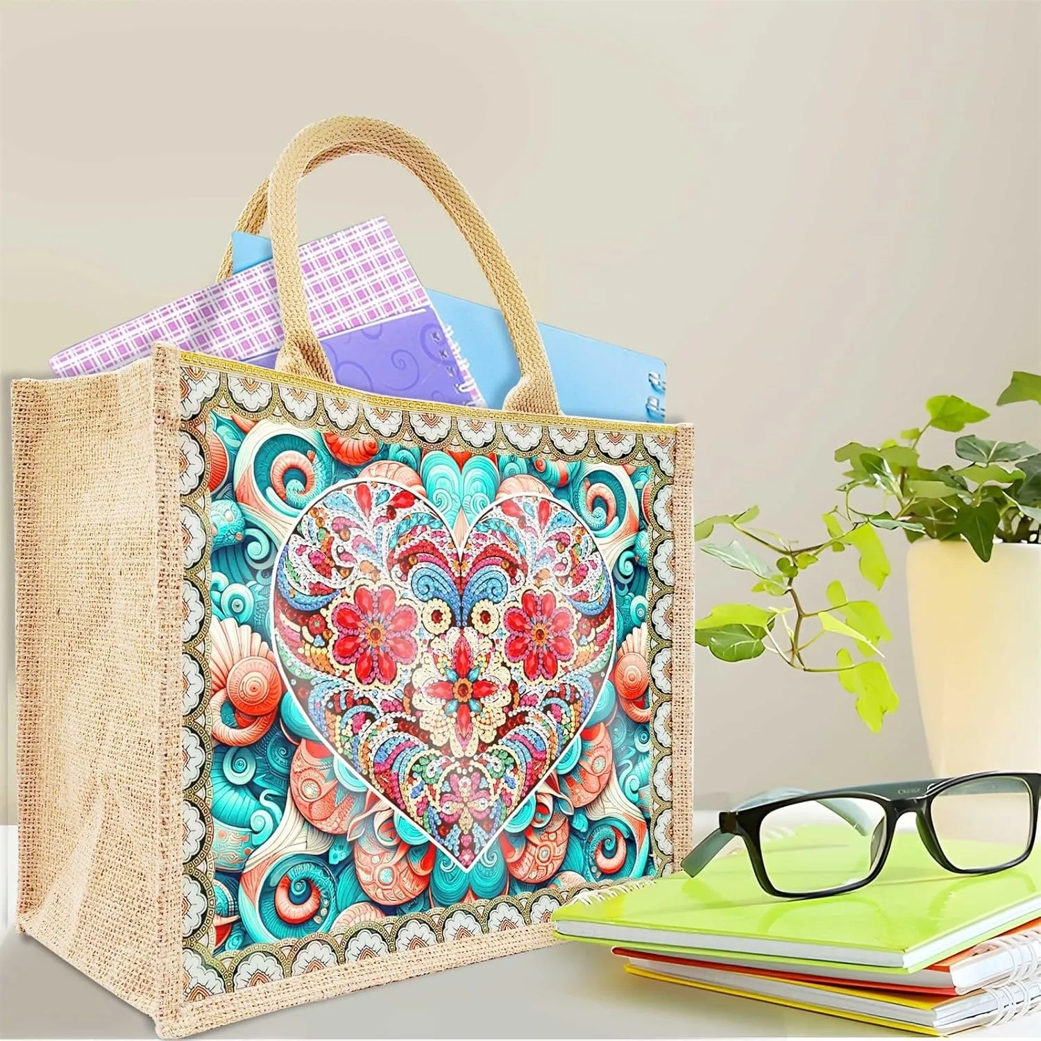 ARTopet 2Pcs DIY Diamond Art Painting Bags Mandala Handbag Handmade Shopping Tote Bags Replaceable Canvas Pattern Reusable Grocery Bag for Women Art Craft Gift-Love Flower