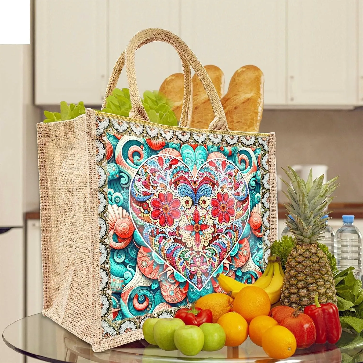 ARTopet 2Pcs DIY Diamond Art Painting Bags Mandala Handbag Handmade Shopping Tote Bags Replaceable Canvas Pattern Reusable Grocery Bag for Women Art Craft Gift-Love Flower