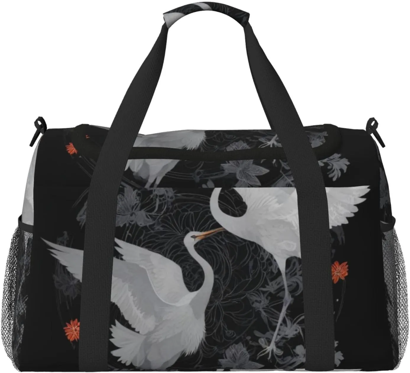 Asian Japanese Crane Floral Travel Duffel Bag Tote Bag Sports Gym Bag For Women And Men