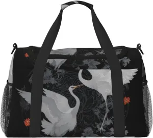 Asian Japanese Crane Floral Travel Duffel Bag Tote Bag Sports Gym Bag For Women And Men