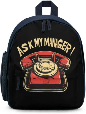 Ask My Manager Cute Backpack Basic Adjustable Bag Simple Small Daypack Camping Park Blue-style