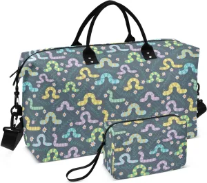 Aslsiy Travel Duffel Bags for Women Caterpillar with Flower Sport Duffel Bag Weekender Bags Gym Bag with Toiletry Bag Carry on Overnight Bag