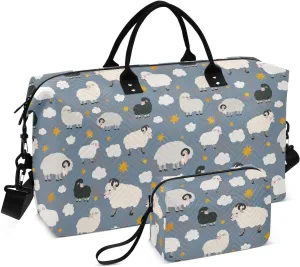 Aslsiy Travel Duffel Bags for Women Charming Sheep Stars Sports Duffel Bag Calm Violet Weekender Bags Gym Bag with Toiletry Bag Carry on Overnight Bag