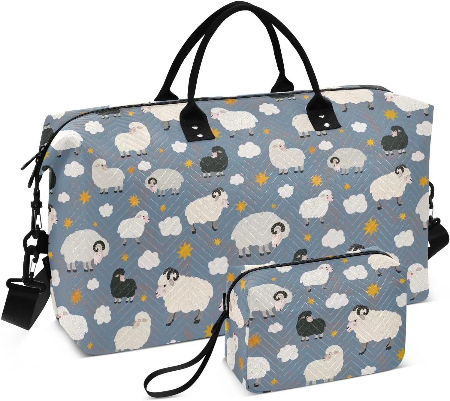 Aslsiy Travel Duffel Bags for Women Charming Sheep Stars Sports Duffel Bag Calm Violet Weekender Bags Gym Bag with Toiletry Bag Carry on Overnight Bag