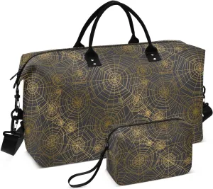 Aslsiy Travel Duffel Bags for Women Minimal Golden Spider Web Sport Duffel Bag Weekender Bags Gym Bag with Toiletry Bag Carry on Overnight Bag