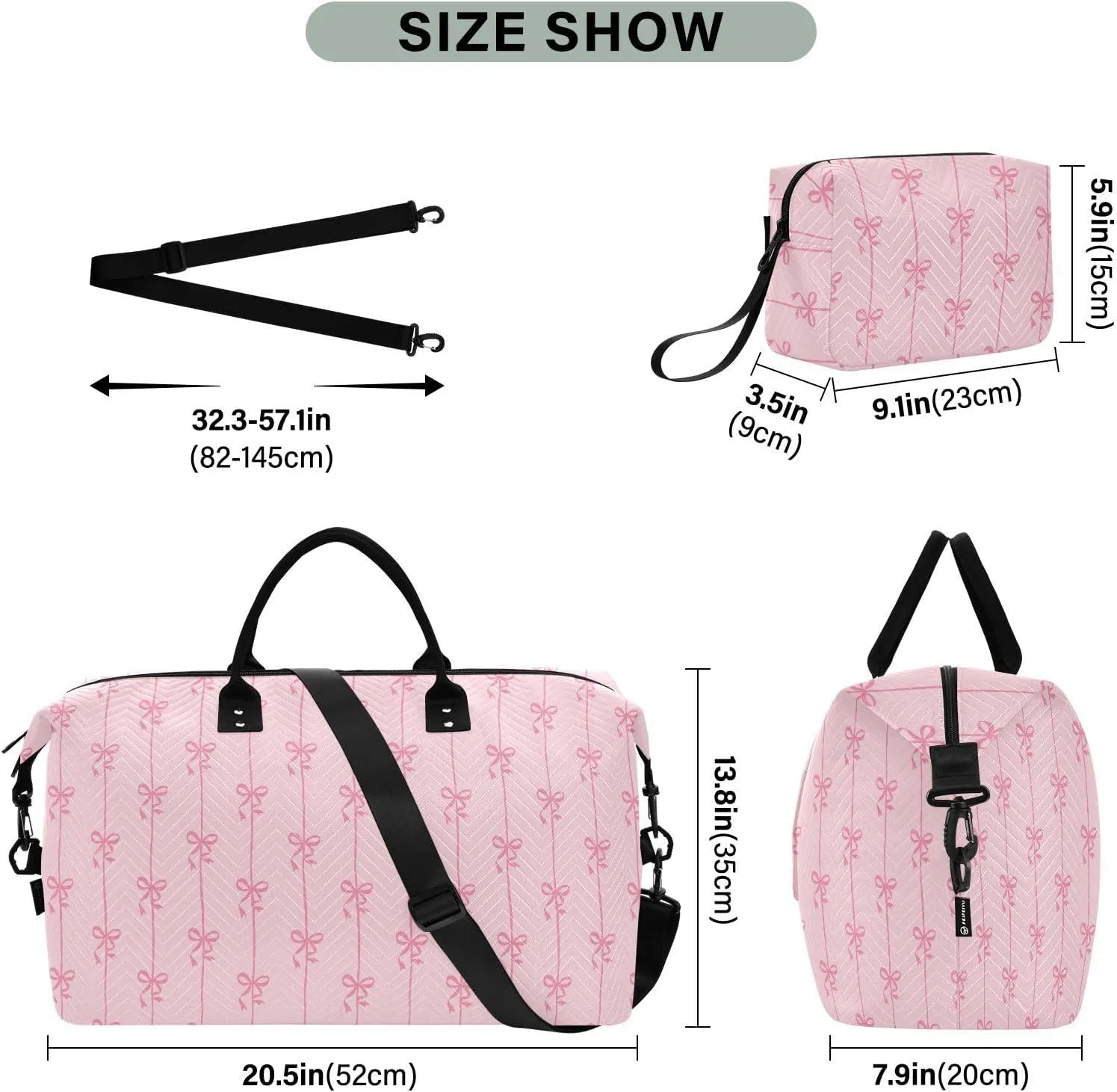 Aslsiy Travel Duffel Bags for Women Ribbons Bow Coquette Sports Duffel Bag Pink Weekender Bags Gym Bag with Toiletry Bag Carry on Overnight Bag