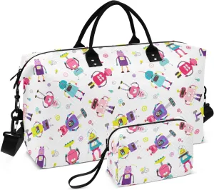 Aslsiy Travel Duffel Bags for Women Robots Aliens Cute Sports Duffel Bag Bolts Weekender Bags Gym Bag with Toiletry Bag Carry on Overnight Bag