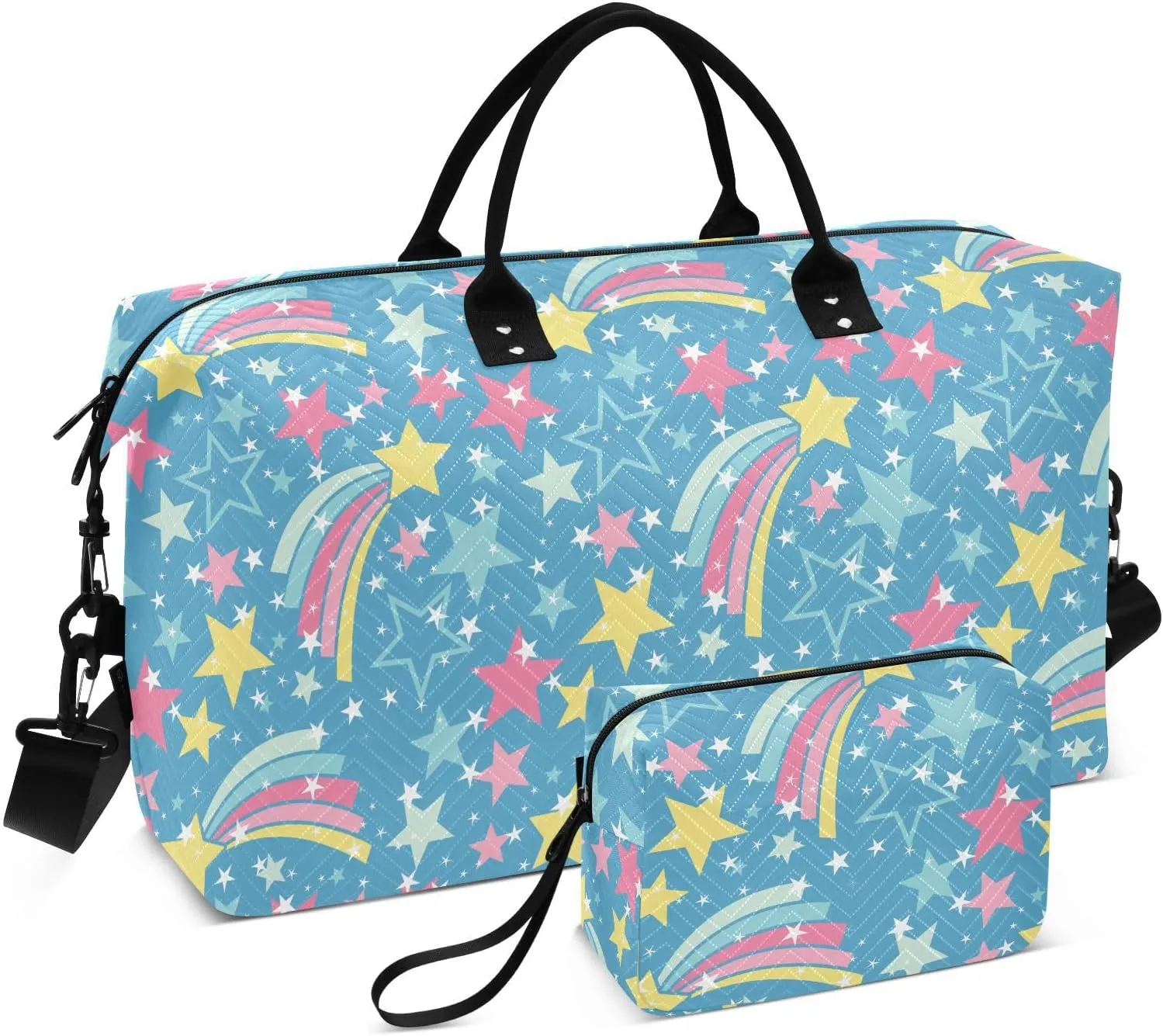 Aslsiy Travel Duffel Bags for Women Stars and Meteor Sports Duffel Bag Blue Weekender Bags Gym Bag with Toiletry Bag Carry on Overnight Bag