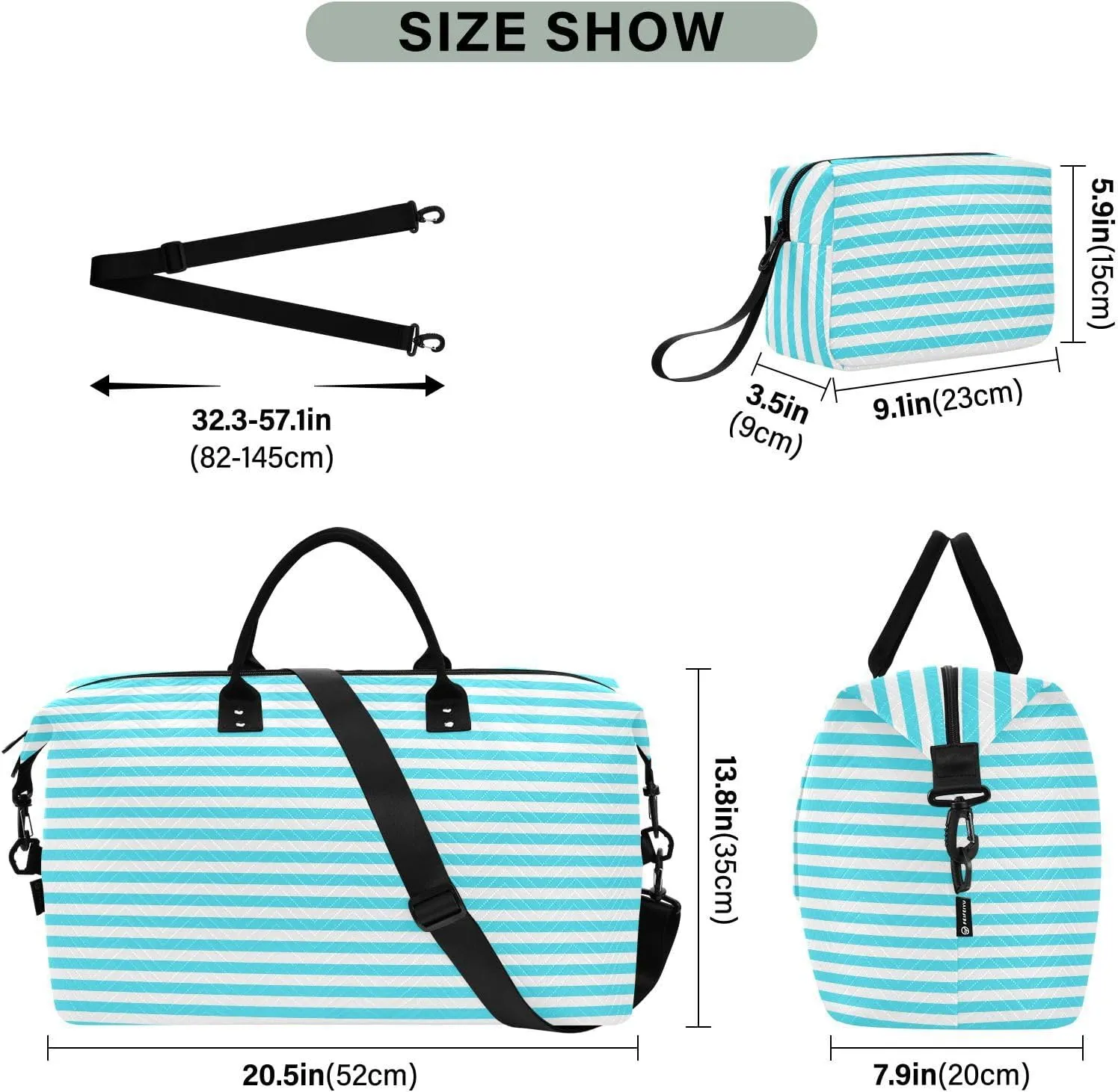 Aslsiy Travel Duffel Bags for Women White and Blue Straight Line Sports Duffel Bags Weekender Bags Gym Bag with Toiletry Bag Carry on Overnight Bag
