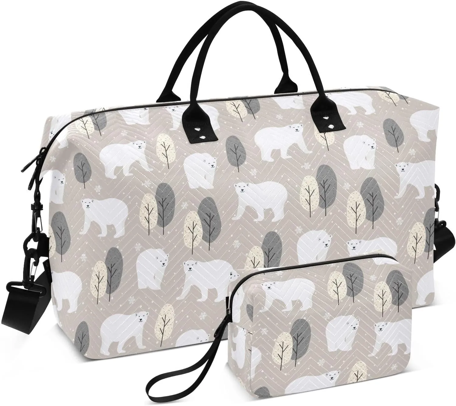 Aslsiy Travel Duffel Bags for Women White Polar Bear Sports Duffel Bag Snowfall Forest Weekender Bags Gym Bag with Toiletry Bag Carry on Overnight Bag