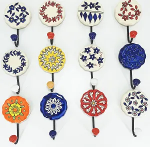 Assorted Handpainted Decorative Hooks - Kitchen & Bathroom Coat Hangers & Towel Hanger (3 Hooks, Mix Colors)