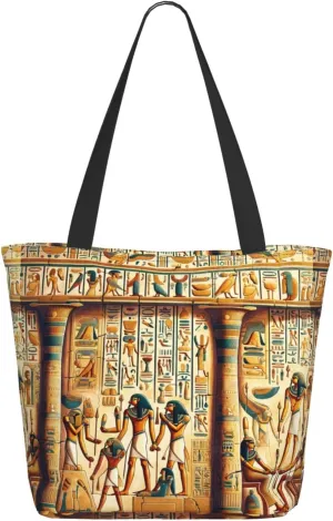Augenstern Women Shoulder Bag Ancient-Egypt-Hieroglyphs Foldable Tote Bag With Zipper Closure Casual Shopping Purse Daily Bag