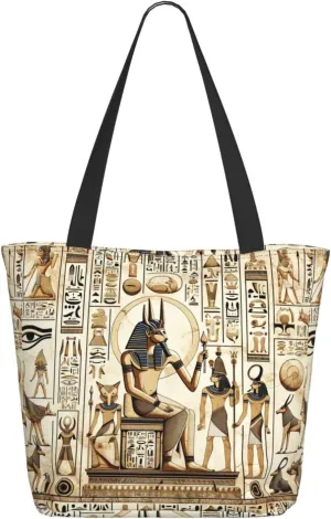 Augenstern Women Shoulder Bag Ancient-Egyptian-Hieroglyphs Foldable Tote Bag With Zipper Closure Casual Shopping Purse Daily Bag