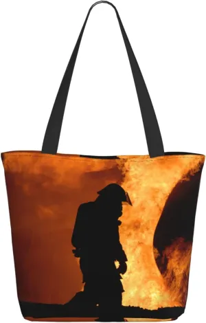 Augenstern Women Shoulder Bag Firefighter-Fire-Proud Foldable Tote Bag With Zipper Closure Casual Shopping Purse Daily Bag