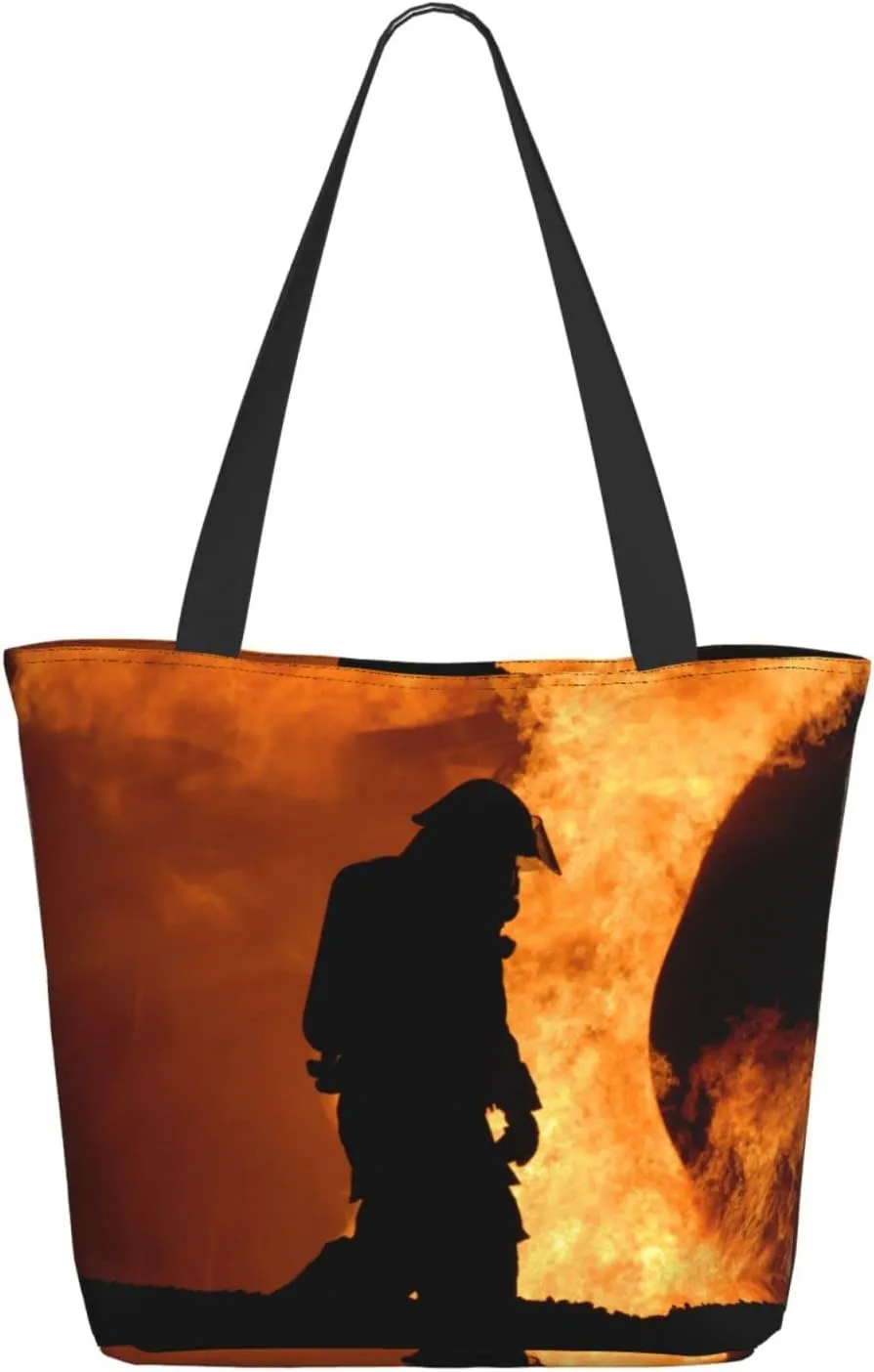Augenstern Women Shoulder Bag Firefighter-Fire-Proud Foldable Tote Bag With Zipper Closure Casual Shopping Purse Daily Bag