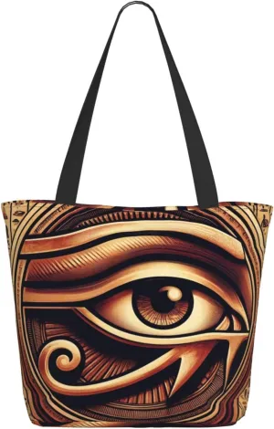 Augenstern Women Shoulder Bag Hieroglyphs-Eye-Of-Horus Foldable Tote Bag With Zipper Closure Casual Shopping Purse Daily Bag