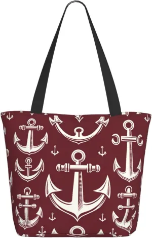 Augenstern Women Shoulder Bag Nautical-Maritime-Red Foldable Tote Bag With Zipper Closure Casual Shopping Purse Daily Bag