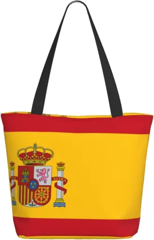 Augenstern Women Shoulder Bag Spain-Flag Foldable Tote Bag With Zipper Closure Casual Shopping Purse Daily Bag