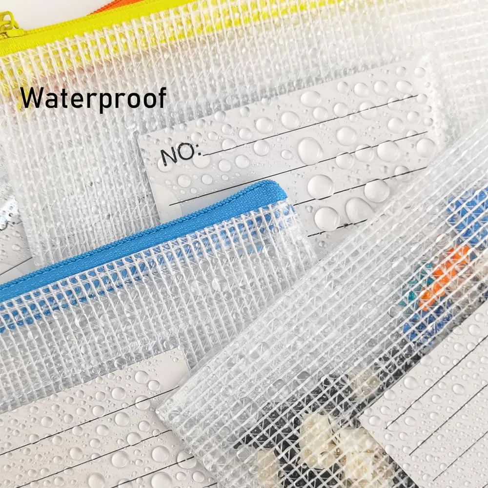 AUSTARK Plastic Mesh Zipper Pouch, 12Pcs Zipper File Bags with Label Pocket, A5 Size 9.2x6.7in, White
