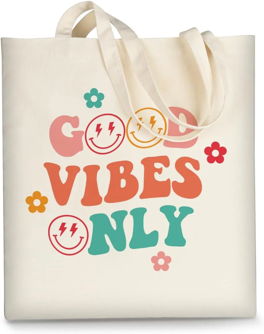AUSVKAI Canvas Tote Bag Aesthetic for Women, Cute Reusable Cloth Cotton Bags for Shopping Beach Trendy Gifts
