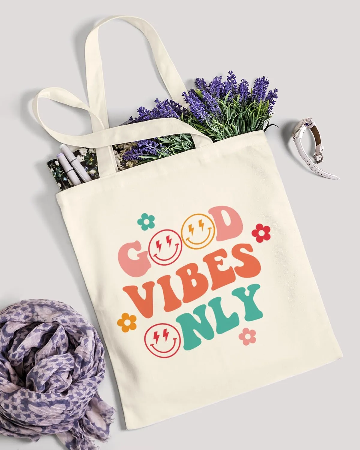 AUSVKAI Canvas Tote Bag Aesthetic for Women, Cute Reusable Cloth Cotton Bags for Shopping Beach Trendy Gifts