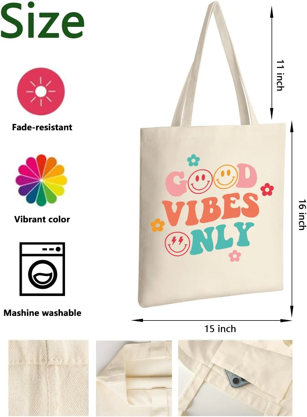 AUSVKAI Canvas Tote Bag Aesthetic for Women, Cute Reusable Cloth Cotton Bags for Shopping Beach Trendy Gifts