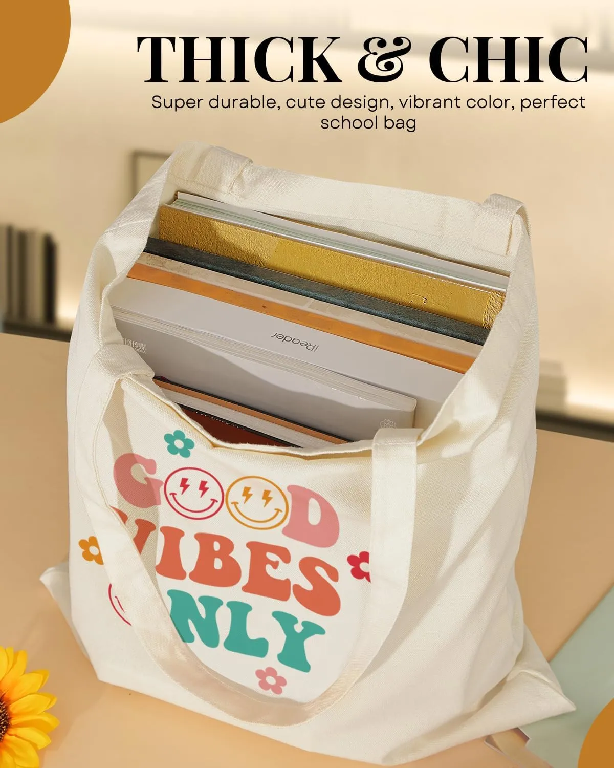 AUSVKAI Canvas Tote Bag Aesthetic for Women, Cute Reusable Cloth Cotton Bags for Shopping Beach Trendy Gifts