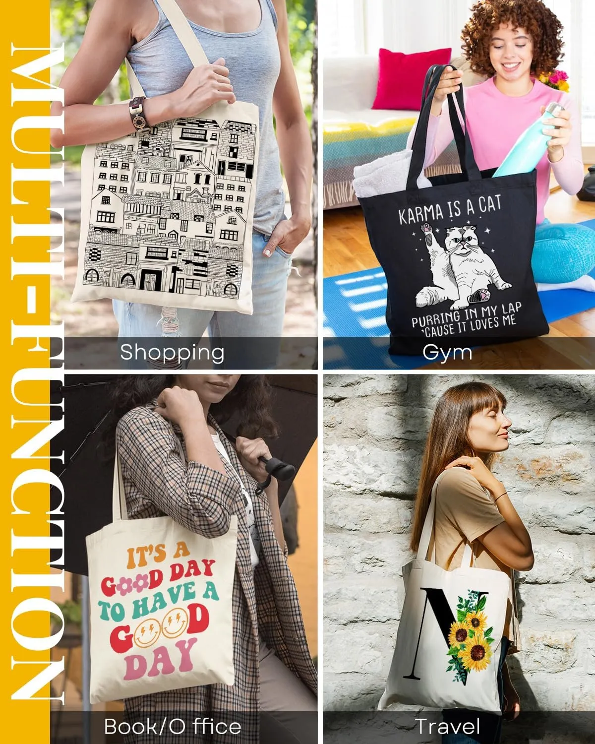 AUSVKAI Canvas Tote Bag Aesthetic for Women, Cute Reusable Cloth Cotton Bags for Shopping Beach Trendy Gifts
