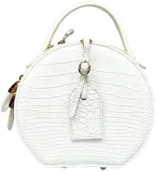 Authentic Real Crocodile Skin Female White Round Bag Women Small Purse Handbag Genuine Alligator Leather Lady Cross Shoulder Bag