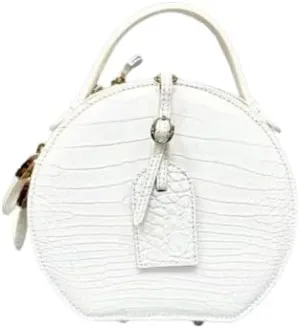 Authentic Real Crocodile Skin Female White Round Bag Women Small Purse Handbag Genuine Alligator Leather Lady Cross Shoulder Bag
