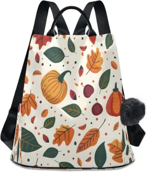 Autumn Leaves and Pumpkins Backpack Purse for Women Anti Theft Travel Bag Fashion Back Pack Shoulder Bag Handbag