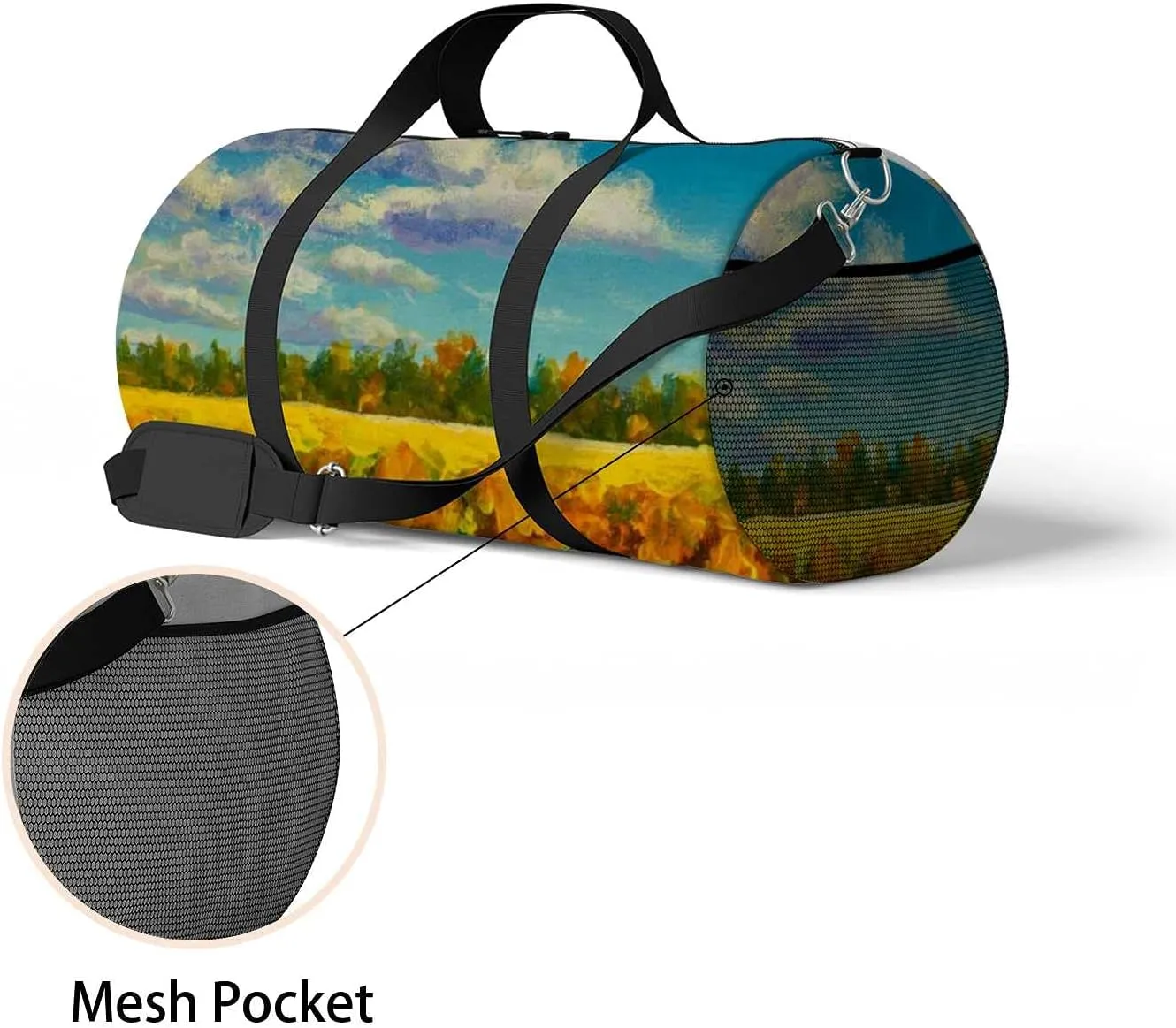 Autumn Trees Painting Sports Duffel Bag Travel Gym Tote Bags Lightweight Durable Shoulder Strap Waterproof Polyester Outside Mesh Pocket Overnight Trip Duffel Bag for Women Men