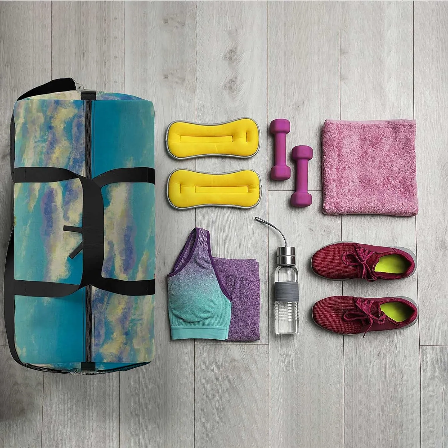 Autumn Trees Painting Sports Duffel Bag Travel Gym Tote Bags Lightweight Durable Shoulder Strap Waterproof Polyester Outside Mesh Pocket Overnight Trip Duffel Bag for Women Men