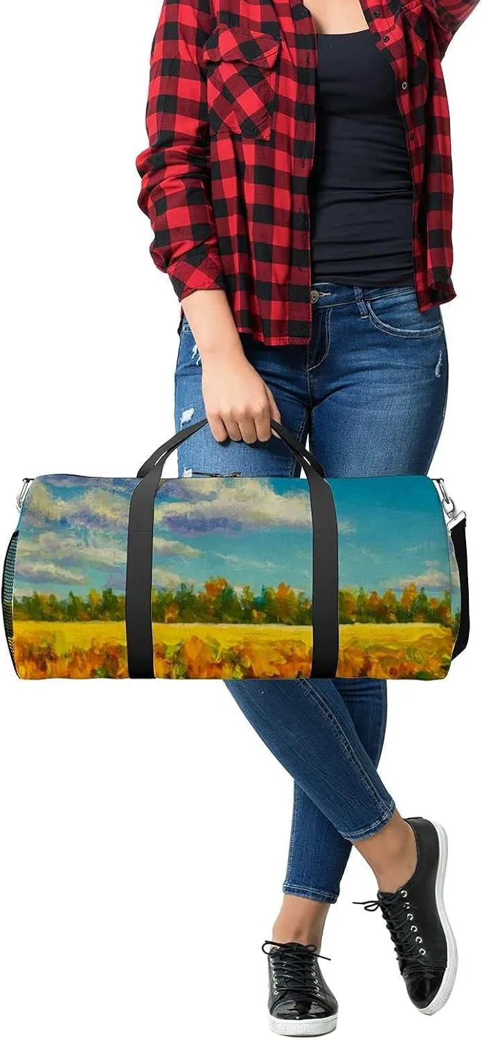 Autumn Trees Painting Sports Duffel Bag Travel Gym Tote Bags Lightweight Durable Shoulder Strap Waterproof Polyester Outside Mesh Pocket Overnight Trip Duffel Bag for Women Men