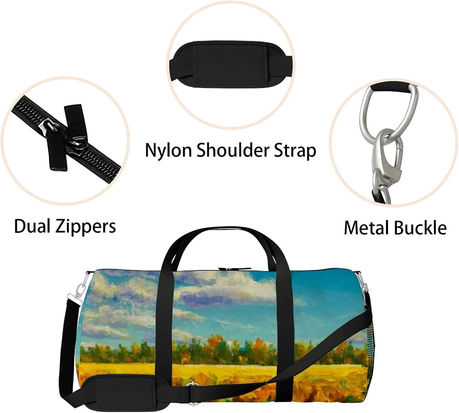 Autumn Trees Painting Sports Duffel Bag Travel Gym Tote Bags Lightweight Durable Shoulder Strap Waterproof Polyester Outside Mesh Pocket Overnight Trip Duffel Bag for Women Men