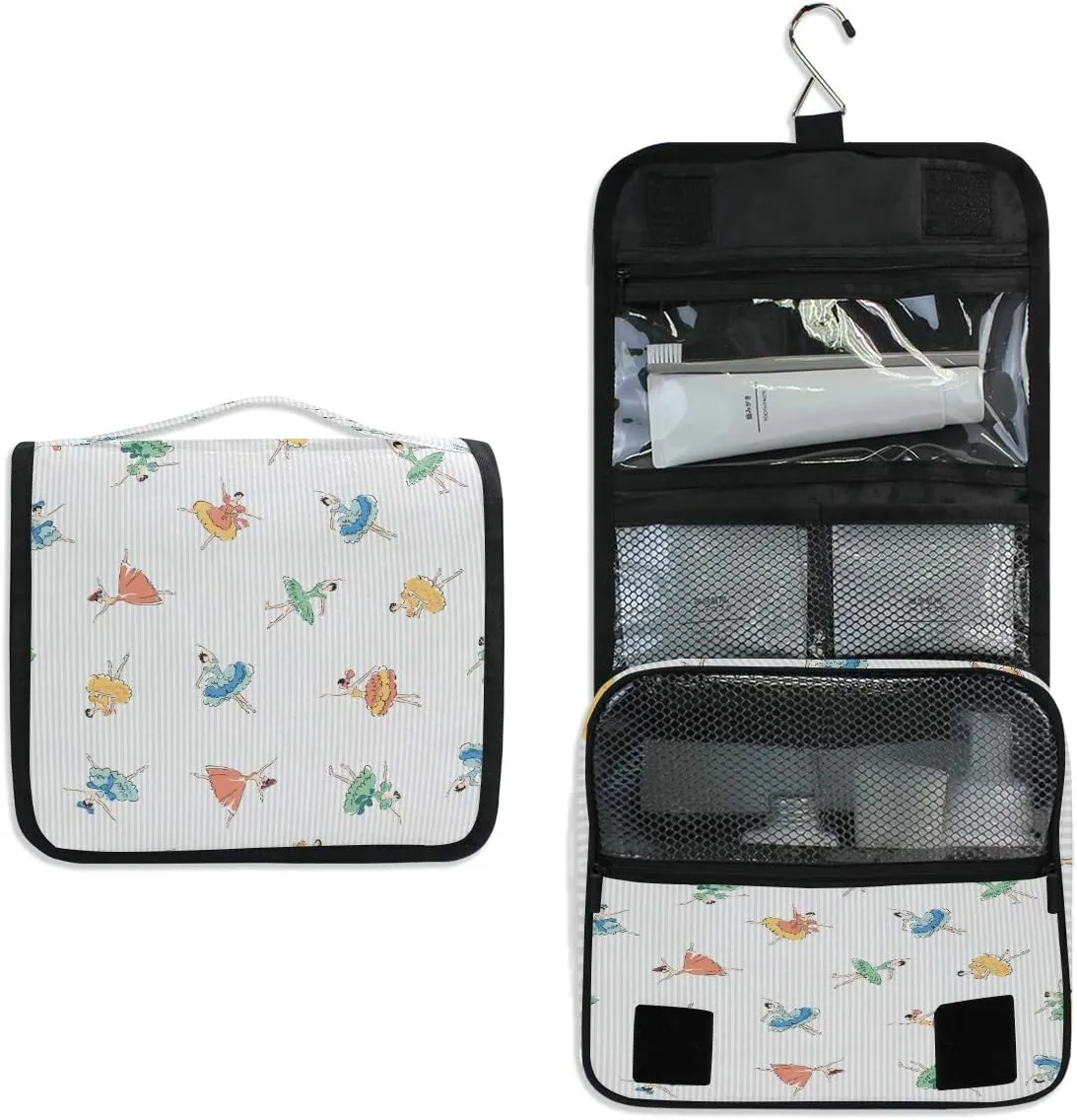 AUUXVA Travel Toiletry Bag Ballet Girl Dancer Pattern Cosmetic Organizer Bag Hanging Makeup Bag with Zipper Pocket and Handle, Portable Wash Bag for Women Men Girls