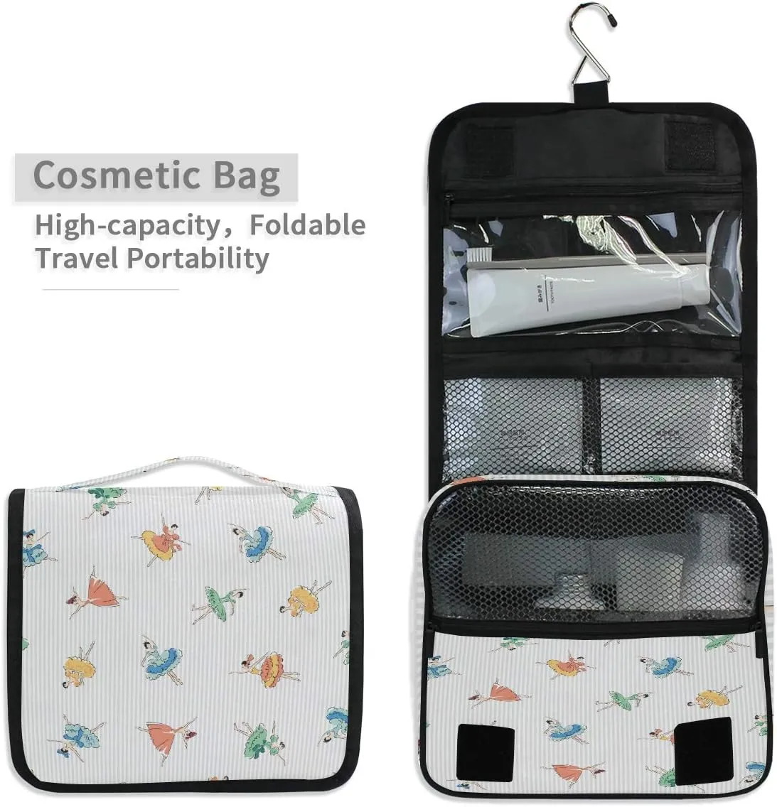 AUUXVA Travel Toiletry Bag Ballet Girl Dancer Pattern Cosmetic Organizer Bag Hanging Makeup Bag with Zipper Pocket and Handle, Portable Wash Bag for Women Men Girls