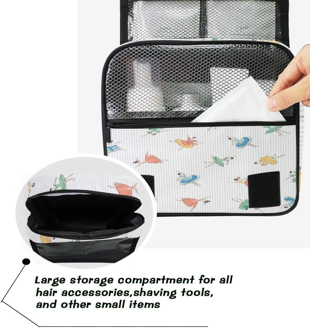 AUUXVA Travel Toiletry Bag Ballet Girl Dancer Pattern Cosmetic Organizer Bag Hanging Makeup Bag with Zipper Pocket and Handle, Portable Wash Bag for Women Men Girls