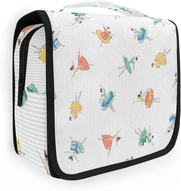 AUUXVA Travel Toiletry Bag Ballet Girl Dancer Pattern Cosmetic Organizer Bag Hanging Makeup Bag with Zipper Pocket and Handle, Portable Wash Bag for Women Men Girls