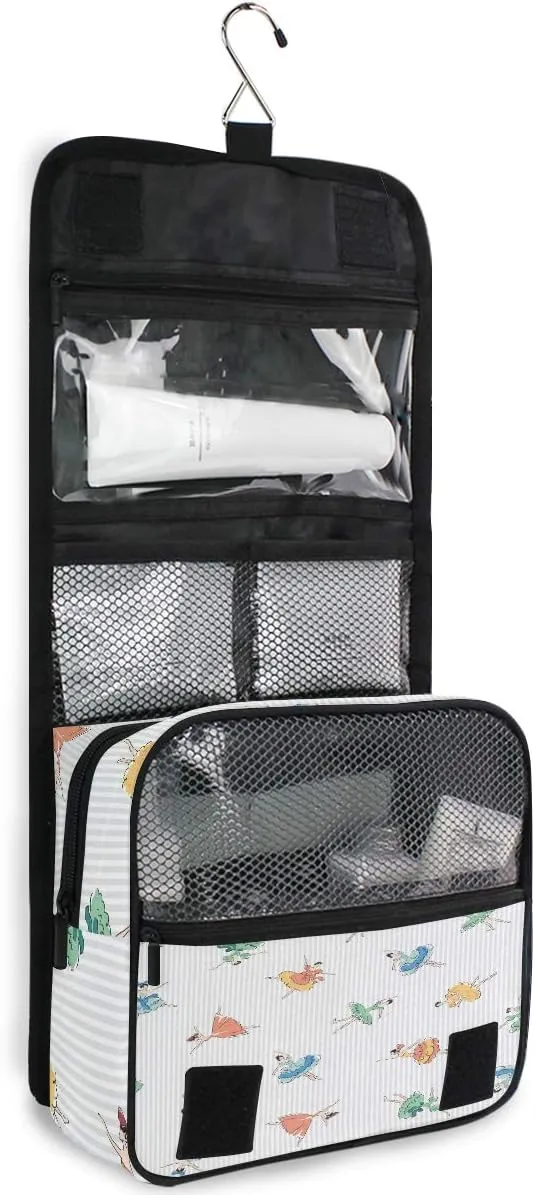 AUUXVA Travel Toiletry Bag Ballet Girl Dancer Pattern Cosmetic Organizer Bag Hanging Makeup Bag with Zipper Pocket and Handle, Portable Wash Bag for Women Men Girls